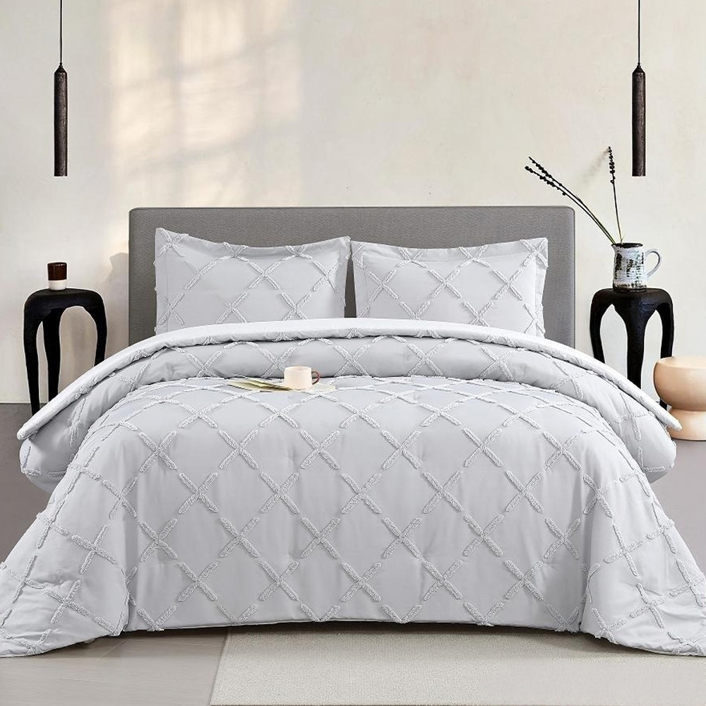 Serene Geometric Ruching Tufted Chenille Vez Navlaka za poplun Komplet jorganskih navlaka Komplet posteljine