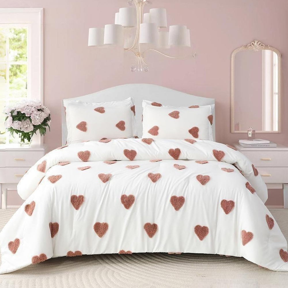 Talulah Heart Tufted Chenille Vez Navlaka za poplun Komplet jorganskih navlaka Komplet posteljine