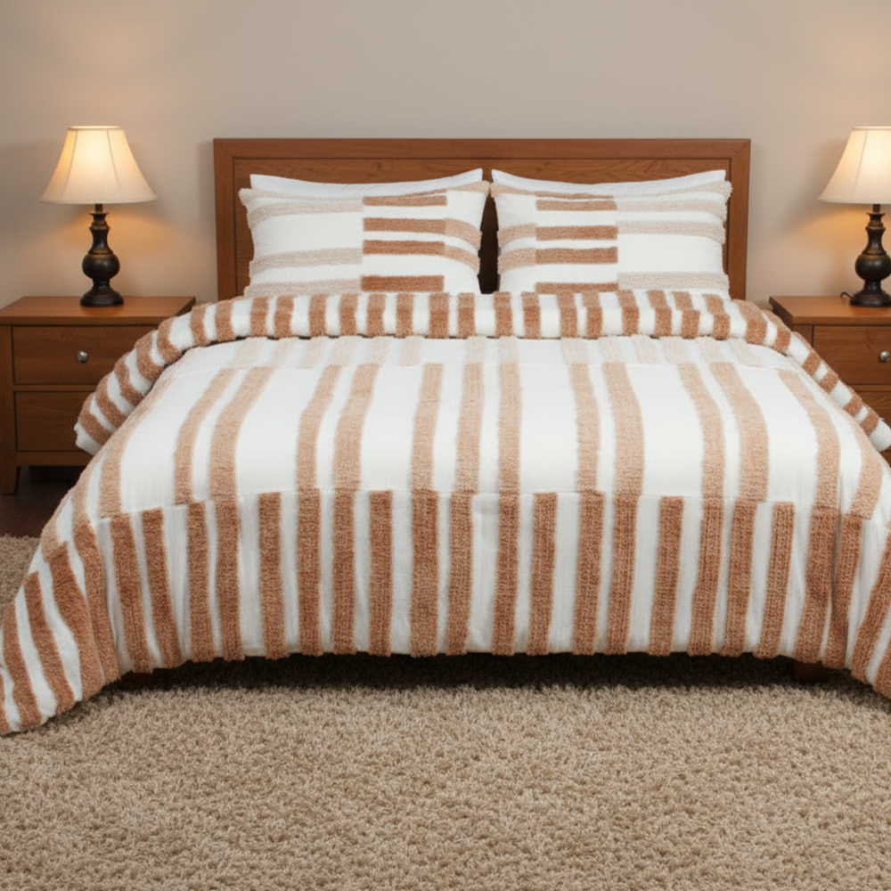 Collette Strip Tufted Chenille Vez Navlaka za poplun Komplet navlaka za poplun Komplet posteljine