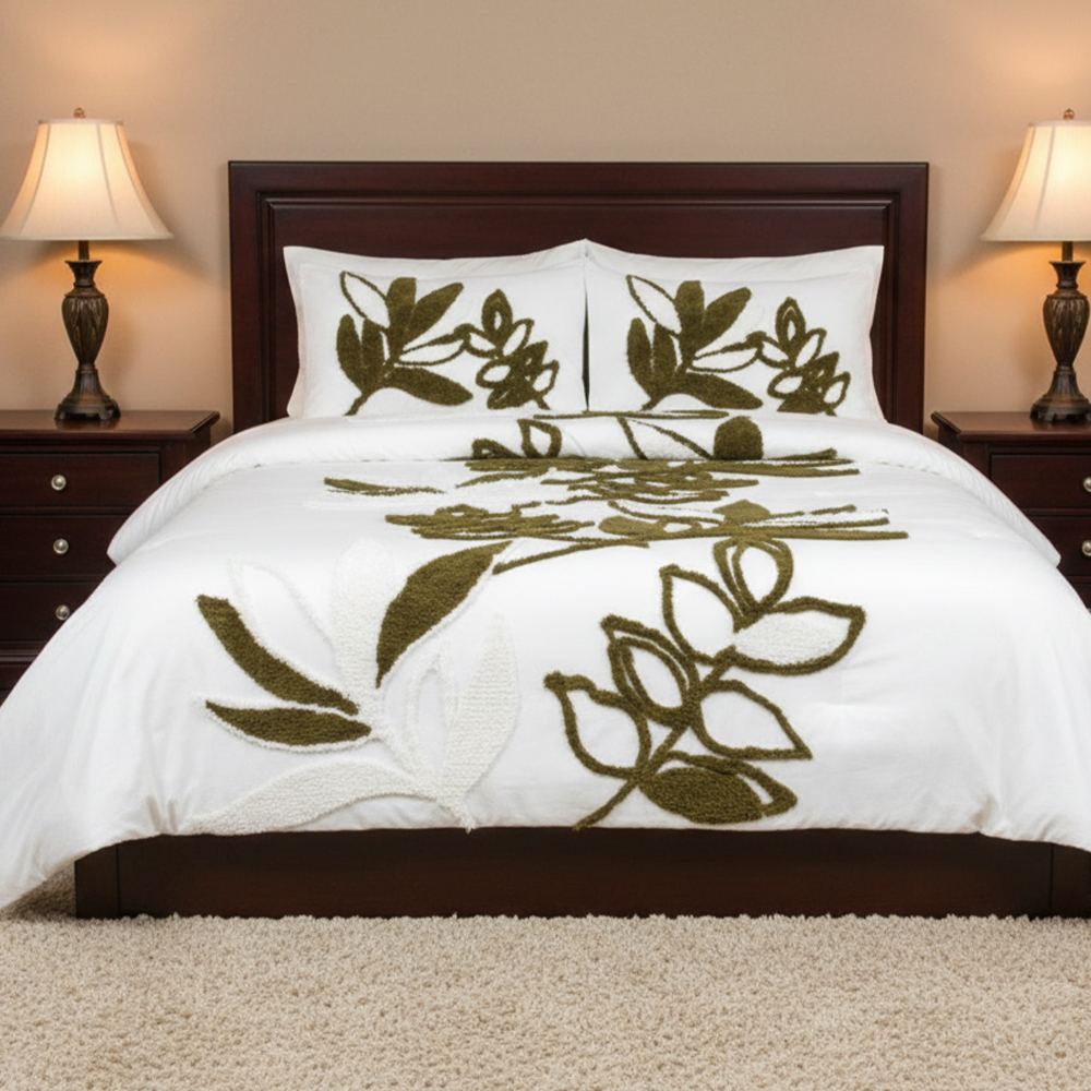 Gia Botanical Leaf Tufted Chenille Vez Navlaka za poplun Komplet posteljine za poplune